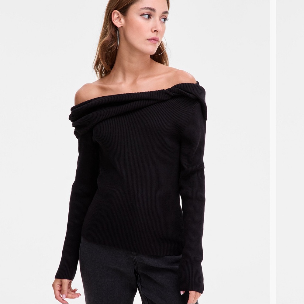 Bar lll Black Off-Shoulder Ribbed Sweater